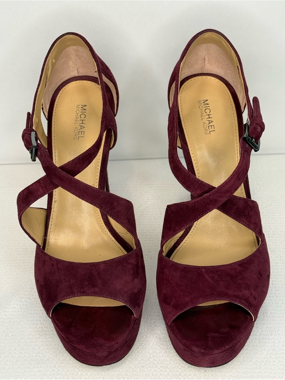 Michael Kors Burgundy Suede Crisscross High Heel Sandals